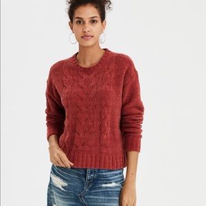 AE Rust Color Impossibly Soft Cable-knit Sweater